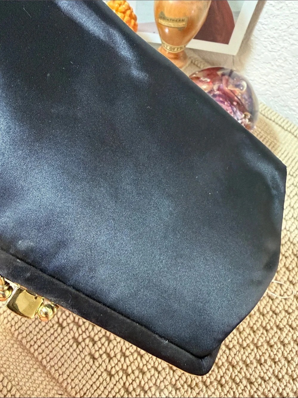 Vintage Ingber USA Black Satin Convertible Chain Clutch Evening Bag